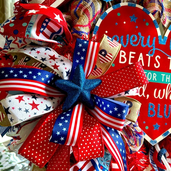 4th of July Wreath,Front door Summer wreath,Summer decor,Farmhouse decor - Picture 4 of 9